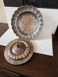 Antique Islamic Copper Hand Etched Bowl With Lid | Chairish