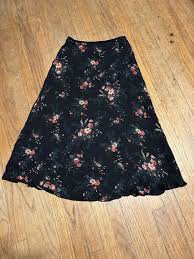 Vintage Ralph Lauren 100% Silk Skirt Long Black With Floral ...