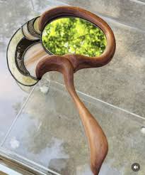 Vintage Deco Art Nouveau Walnut Stained Glass Double Sided Handheld Mirror | eBay