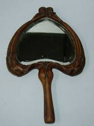 Antique Art Nouveau wooden engraved Art Deco Hand Mirror ...