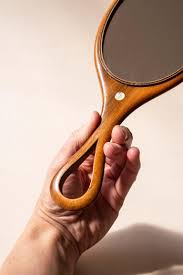 Vintage 1960s Hand Mirror in Fruitwood with Mother-of-Pearl Inlay For Sale at 1stDibs