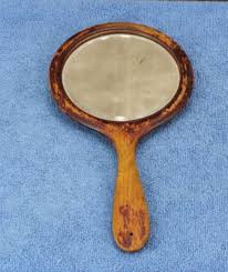 ENGLISH WOOD HAND MIRROR BEVELED GLASS CONVEX BACK ANTIQUE #1 | eBay Australia