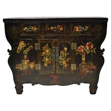 Korean Black Hand Painted Altar Style Sideboard Cabinet Console Table Credenza at 1stDibs