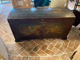 Antique Dome Top Hand Painted Trunk | Chairish
