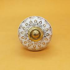 Premium Quality White and Golden Round Shape Ceramic Knobs ...