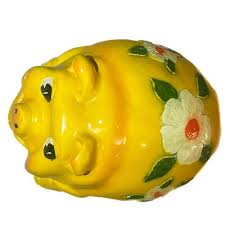 Giant VTG Piggy Bank Yellow Plaster Chalk ware A-Z CO ...