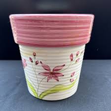 Vintage Hand Painted Flower Pot Planter Pink Flowers 6 ...