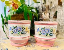 Vintage Porcelain Jardiniere, Pink and White With Hand ...