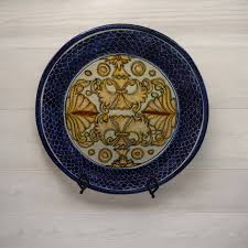 Vtg Hand-Painted Mexican Pottery Plate Blue Yellow Floral ...