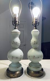 1940's Baby Blue Brass Patina Hand Painted White/Gold Floral ...