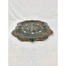 Antique Hand Painted Wooden Tray With Inlaid Mother of Pearl ...