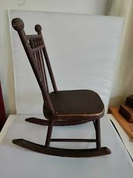 Primitive Antique Childs Rocking Chair Turned Wood Doll | eBay