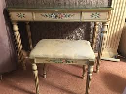 Writing Desk w/ Hand-Painted Flowers & Gold Accents 40'' x 15'' x 30'' (Chair 19'' x 18'' x 12'') - Oahu Auctions