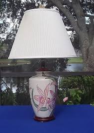Vintage Hand Painted Floral Porcelain and Wood Table Lamp ...