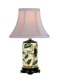 Floral Bird Motif Cylindrical Porcelain Vase Table Lamp 15 ...