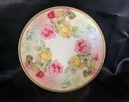 Antique Plate With No Markings, Pink Cabbage Roses, Gold Trim, Handles - Etsy