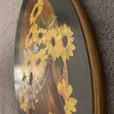 VTG Floral Daisy Poppy Flower Ornate Gold Oval Frame Artist ...