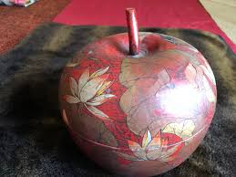 Asian Vintage Painted Wooden Apple lidded container sculpture | eBay