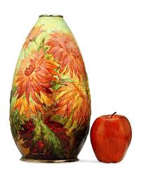 Camille Fauré Enamel Chrysanthemum Vase For Sale at 1stDibs