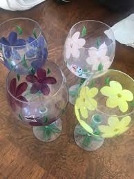 Country Garden Wine Stem Glasses Set 4 Flowers Clear ...