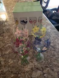Country Garden Hand Painted Flower Lg 14oz Wine Glasses NIB ...