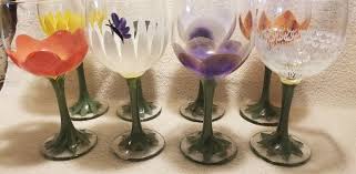Set of 8 Stunning Handpainted Floral Wine Goblets ~~~ MUST ...