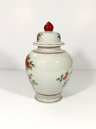 VINTAGE GINGER JAR CERAMIC POTTERY VASE HAND PAINTED ORANGE FLOWERS 12” TALL | eBay