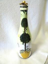 12" HAND PAINTED BOTTLE-TOPIARY-FLORAL-GOLD TONE TOP-EMERALD GREEN STONES | eBay