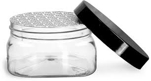 4 oz Clear PET Square Jars w/ Black Smooth PS22 Plastic ...