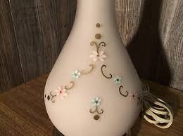 Vintage Frosted Glass And Brass Table Lamp Hand Painted ...