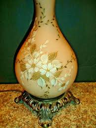 SATIN GLASS GOLD FLOWER DESIGN OLD LAMP WITH 3 LIGHTING ...