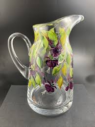 Block Crystal Hand Painted Purple Fuchsia Flowers 10 1/2” Pitcher - Signed | eBay