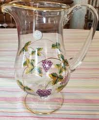Crystal Clear Pedestal Pitcher Romanian Handcrafted Flowers With Gold Trim | eBay