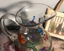 Oneida Glass Pitcher Hand Painted Floral Hand-blown Art Glass Carafe - Etsy