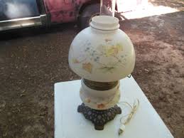 VINTAGE MILK GLASS HAND PAINTED HURRICANE GWTW BRASS LAMP ...