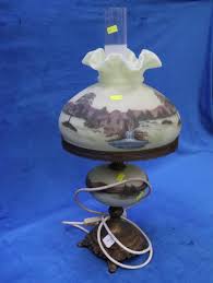 Sold at Auction: GREEN GLASS & BRASS BASE FENTON LAMP WITH ...