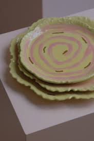 Post Modern Inspired Yellow and Pink Stoneware Plates by Hania Jneid For Sale at 1stDibs