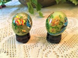 Box 10 Vintage Chinese Jade Hand Painted Eggs with Stands ...