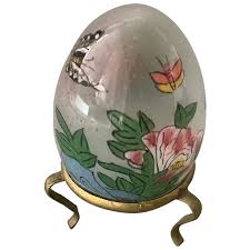 Hand Blown Glass Reverse Painted Egg with Brass Stand. For ...