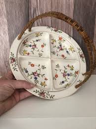 Vintage Hand Painted Japan Floral Four Section Serving Plate ...
