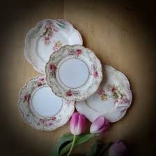Antique Plates Pink Roses Dessert Bread Hand Painted Tulips ...