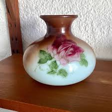 Painted Milk Glass Vase | Vintage Brown and Large Cabbage ...