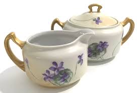 Vintage Sugar and Creamer Hand Painted Bone China Violet ...