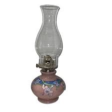 VINTAGE KAADAN LTD. GLASS HURRICANE OIL LAMP 1980 W/ FLORAL ...