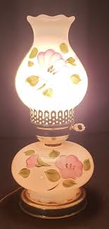 Vintage Milk Glass 3 Way Hurricane Lamp - Hand Painted ...