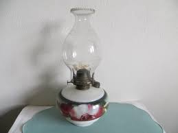 Antique Oil Kerosene Lamp Floral Hand Painted Glass Base ...