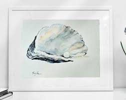 Oyster With Pearl Watercolor Print, Sea Shell Fine Art, Beachy ...