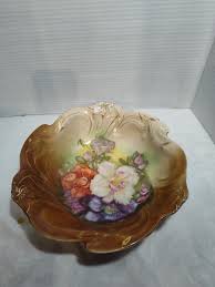 Vintage Unmarked Porcelain Handpainted Floral 11' Bowl With Gold Trim | eBay