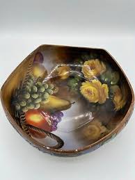 Antique Noritake Hand Painted Fruits & FlowerS Porcelain Footed Bowl | eBay
