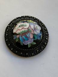 VINTAGE RUSSIAN ceramic brooch/pendant cardinal ornate metal ...